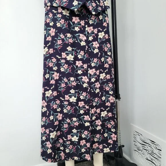 Vintage 90s FSTOP 2 Piece Navy Floral Maxi Button Front Skirt & Matching Vest - Picture 9 of 14